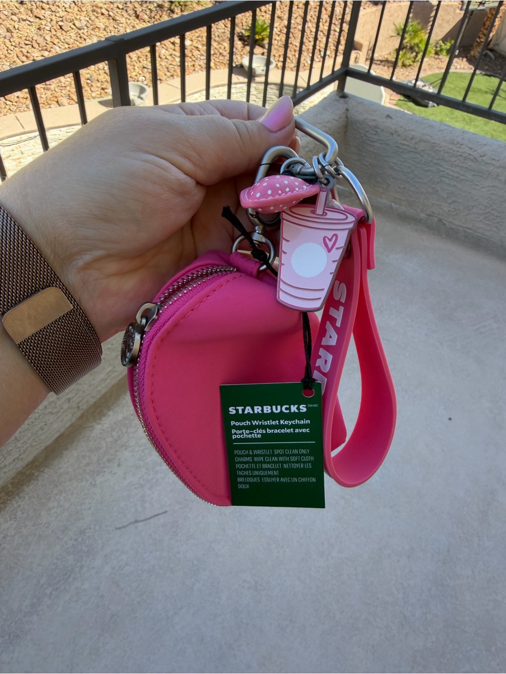 Starbucks Hot Pink Round Pouch Wristlet with Cup Charm
